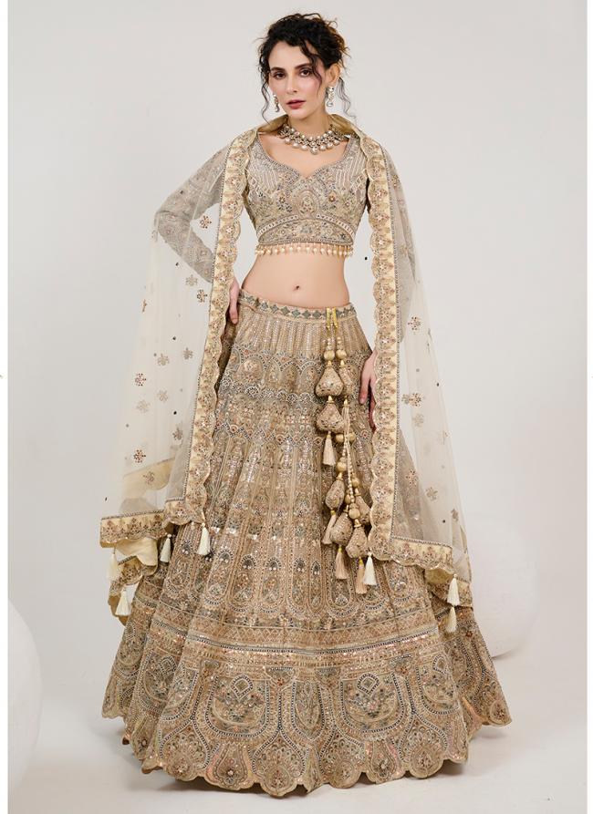 Net Light Brown Bridal Wear Embroidery Work Ready To Wear Lehenga Choli